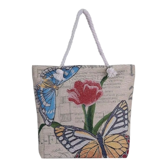 Handbags - Butterfly Print Canvas Tote Bag
